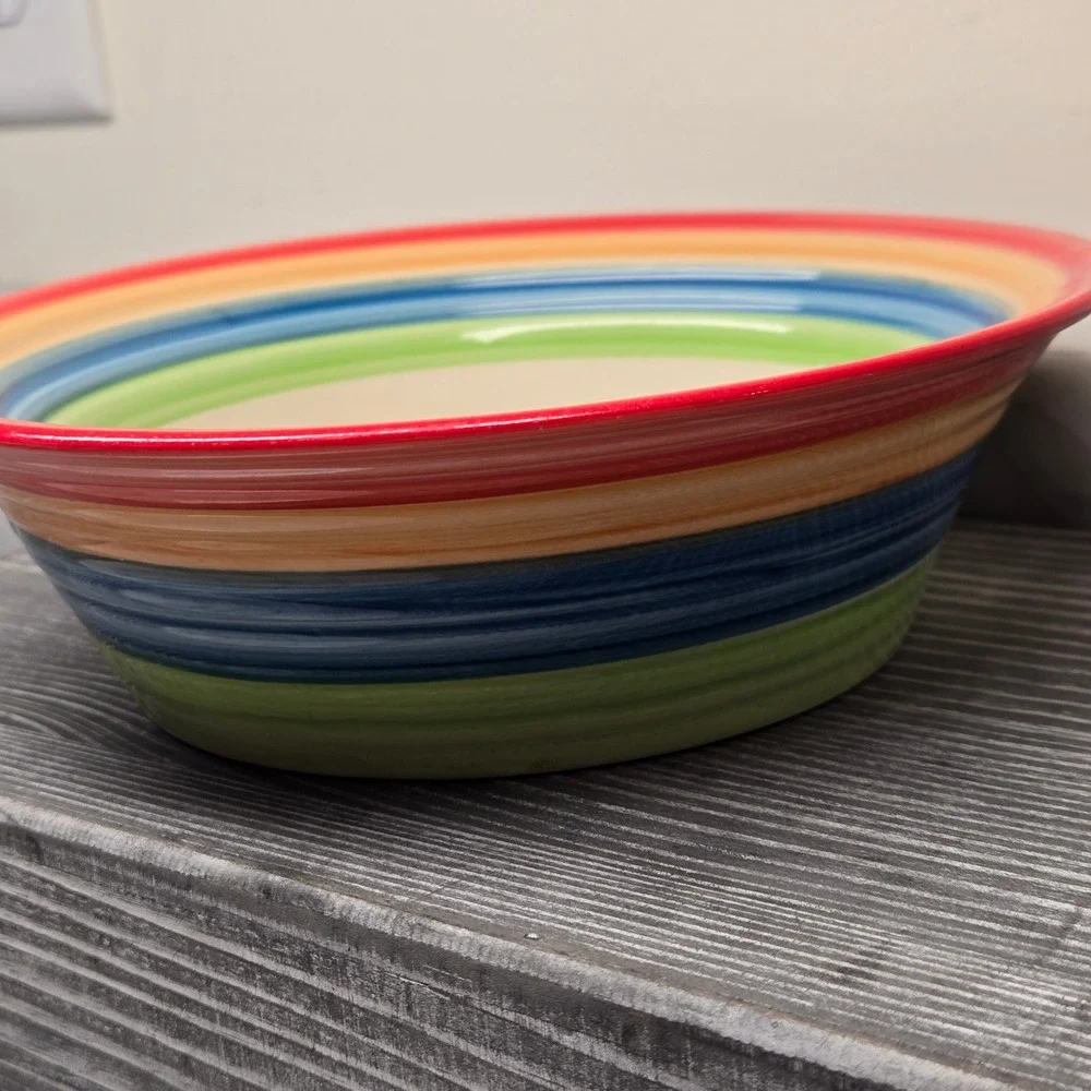 VTG. Gibson Designs Stylish Living Rainbow Stripes Hand Painted Soup/Cereal Bowl